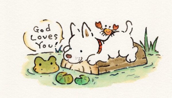 God Loves You!ってさばちゃんが言ってるよ。水彩画のイラストカード