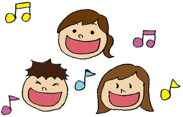 子どもと音符と賛美のイラスト