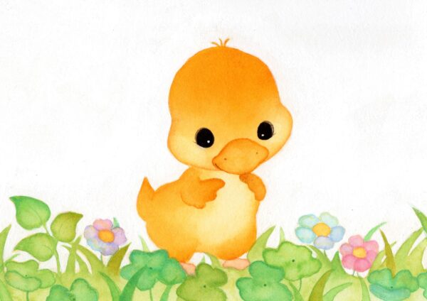 イースターのワンポイントに、ひよこと花の水彩画イラスト