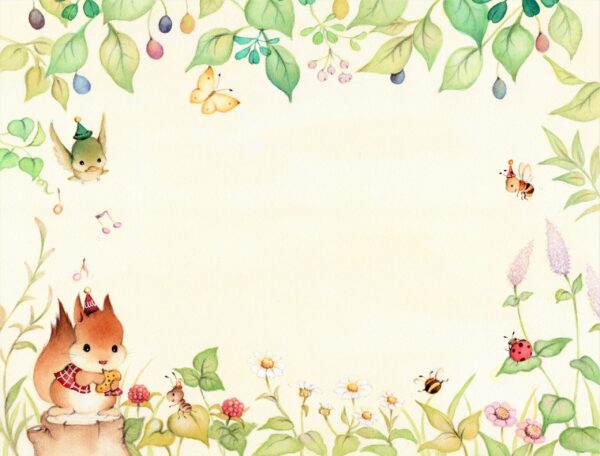 水彩画「リスとオカリナ