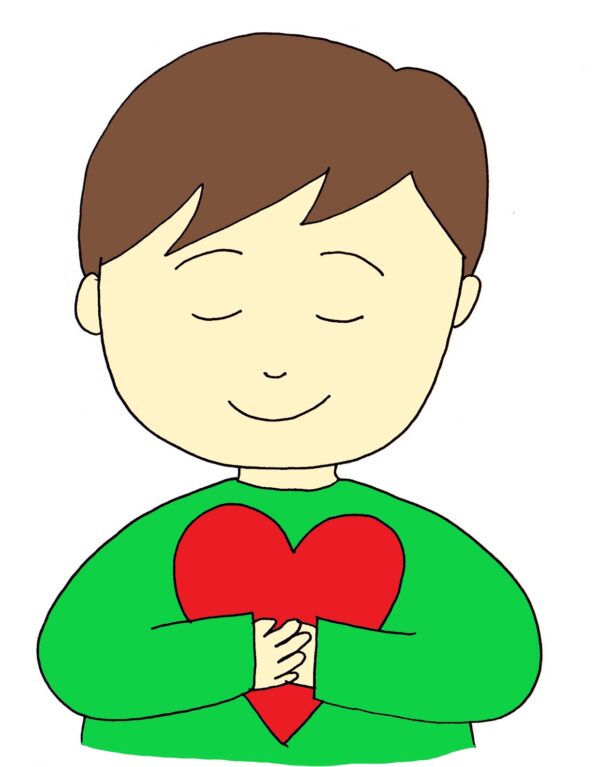 男の子、お祈り、心にハート