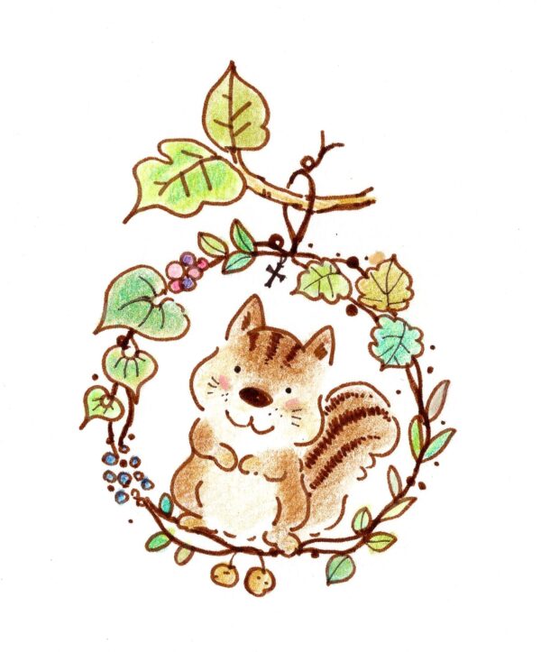 リスのリース｜キリスト教イラスト素材